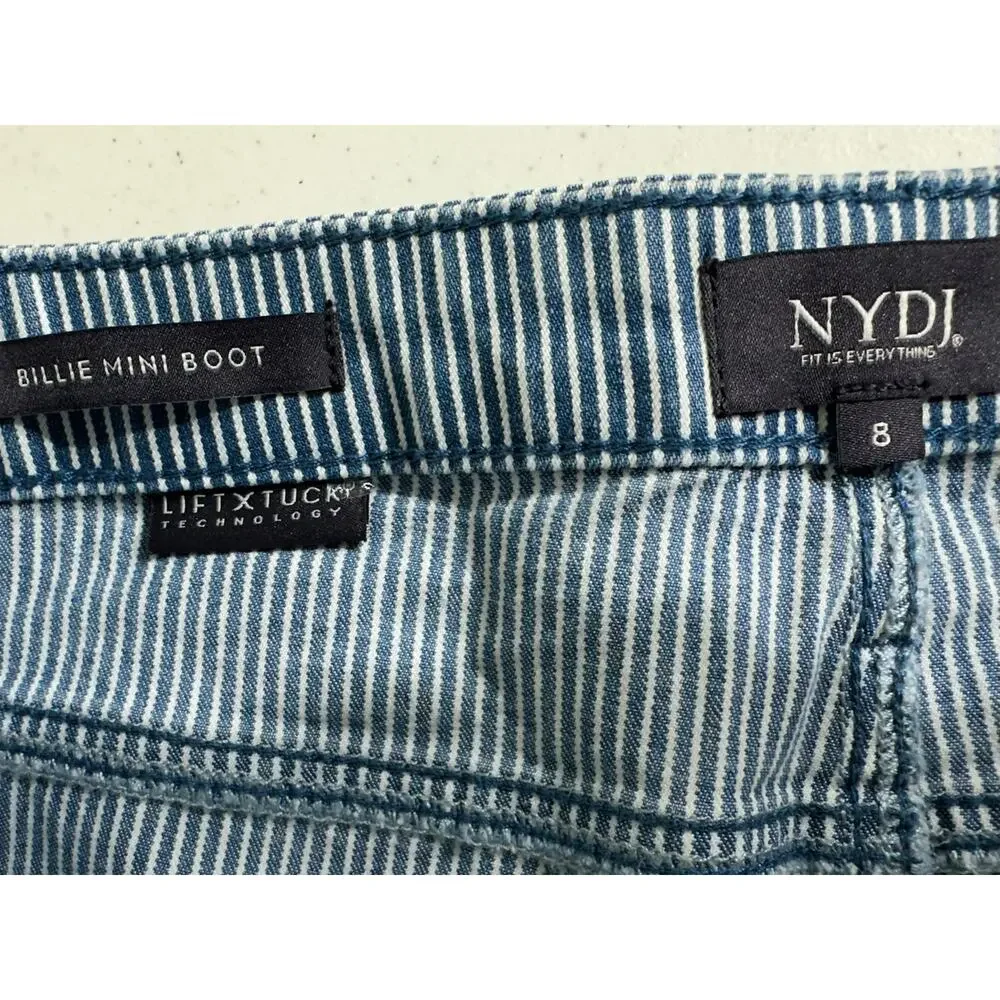 NYDJ Billie Mini Bootcut Ankle‎ Jeans Size 8 (32x27) High Rise Denim Blue Stripe